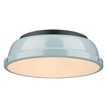  3602-14 BLK-SF - Duncan 14" Flush Mount in Matte Black with a Seafoam Shade